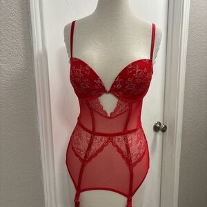 Victoria's Secret Red Lace Bra Bodysuit